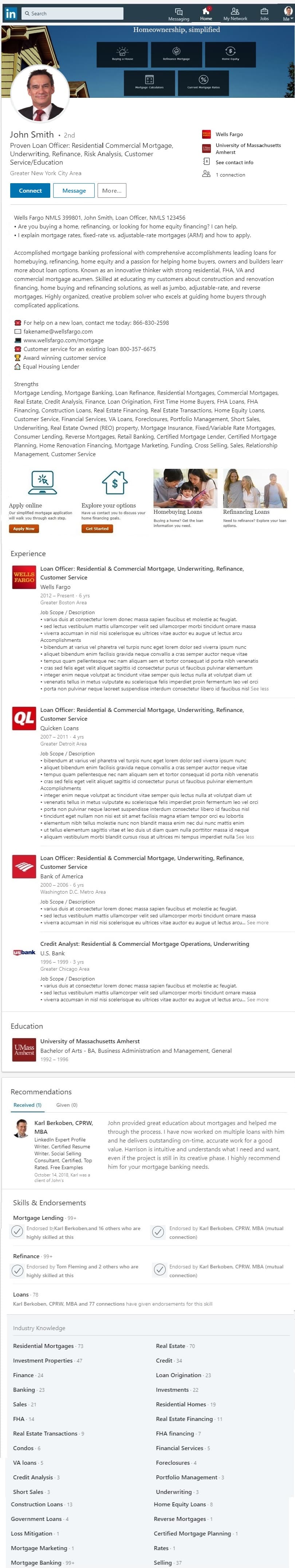 Linkedin Profile Resume Example Mortgage Broker Loan Officer