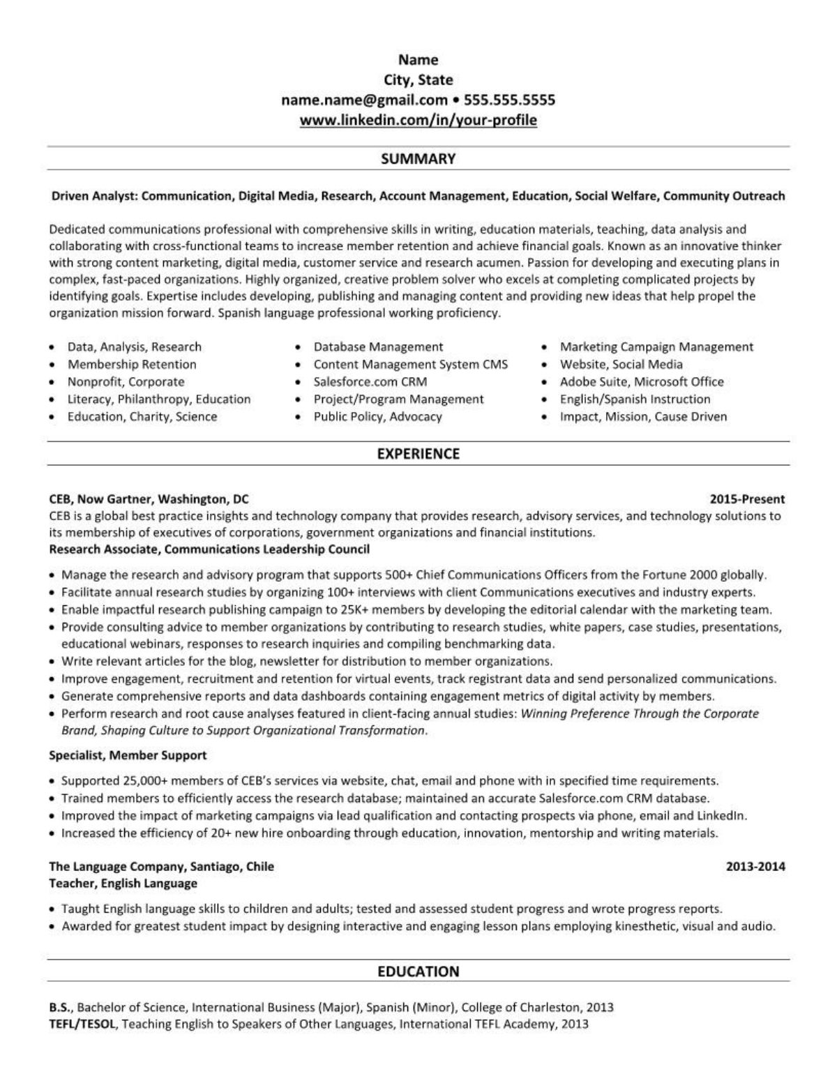 Professional resume example Entry Level early career 2151