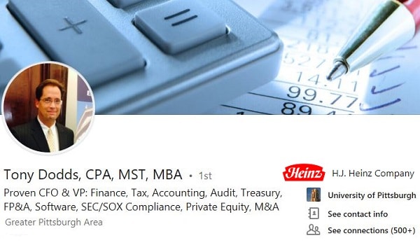LinkedIn headline CFO finance accounting cpa cfo