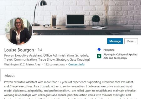 Executive administrative Assistant LinkedIn Profile example