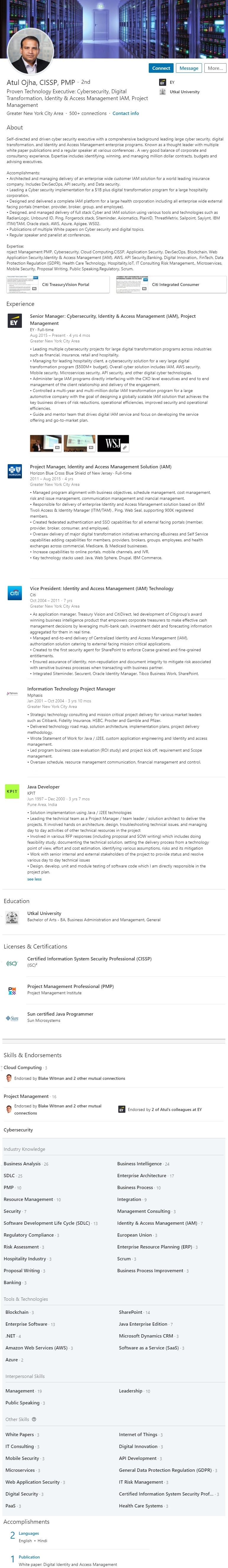 Example project management Sample Linkedin Profile 1793