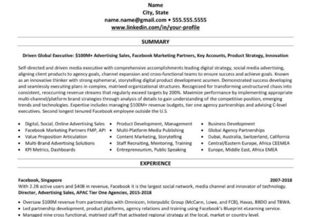 Singapore Professional Resume/CV Example