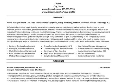 professional executive resume example medical device sales 2455