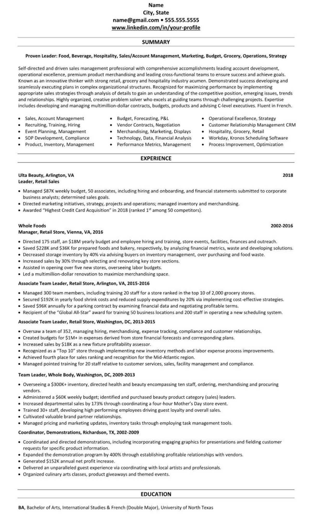 grocery food store manager professional resume example 2496