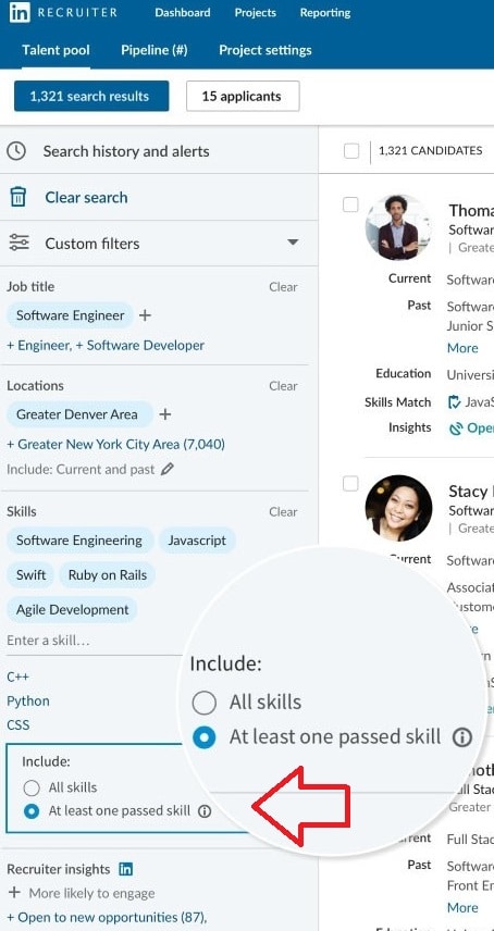 Recruiter Filter Candidates Passed Linkedin Skill Test Quiz