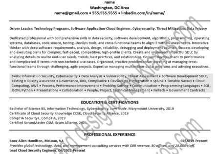 Early Career resume example