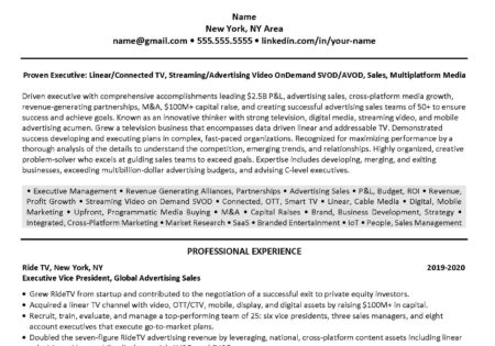 Video streaming and broadcast programming resume example