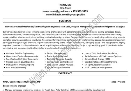 Aerospace, Spacecraft Rocket Engineer Resume & LinkedIn Profile Writing Samples