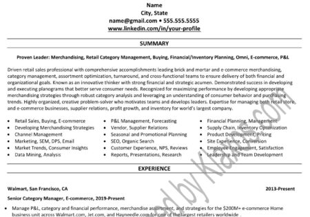 Retail store sales manager resume example