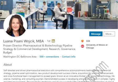 Pharmaceutical-drug commercialization LinkedIn profile example