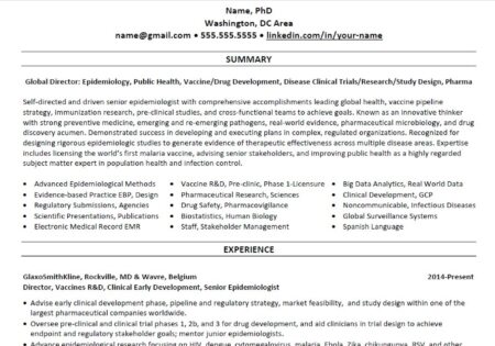 Health Research Biotech resume example