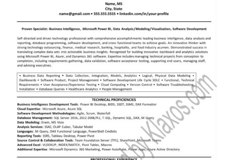 Tech Business Intelligence resume example