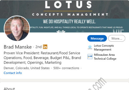 Food restaurant management LinkedIn profile example