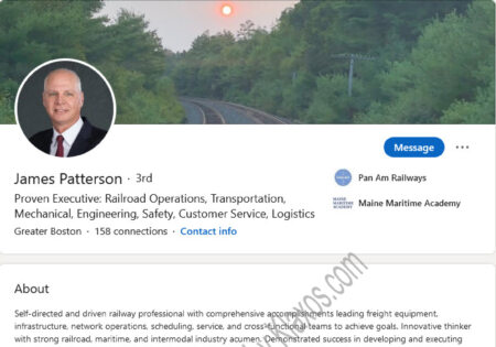 Railroad Freight Transportation LinkedIn profile example.