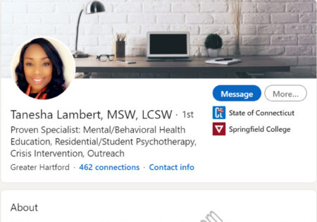Social work LinkedIn profile example