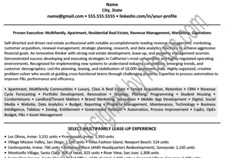 Multifamily Real Estate resume example