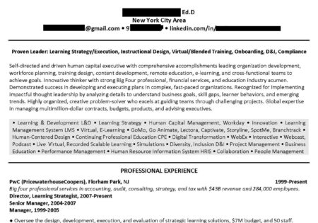 Training, Learning, and Development L&D Resume Writing Sample