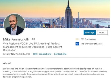 Video streaming and broadcast programming LinkedIn profile example