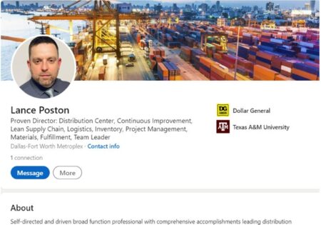 Logistics, 3PL, inventory and warehouse LinkedIn Profile example