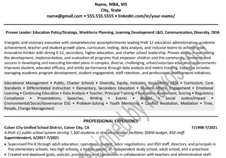 Education Administration Professional Resume Example