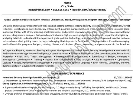 Law Enforcement Federal resume example