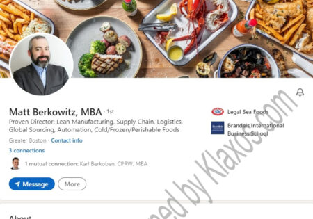 Food service LinkedIn profile example.