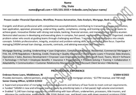 Mortgage operations resume example
