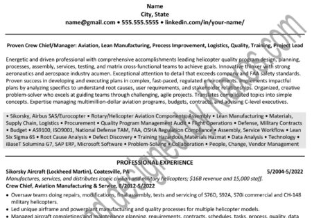 Manufacturing resume example
