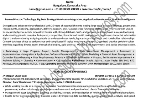 Bangalore professional resume/CV example