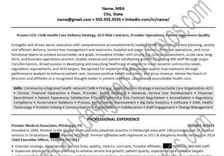 Hospital & Physician Practice Manager resume example