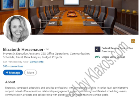 Executive assistant LinkedIn profile example.